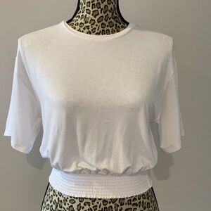 Babaton by Aritzia XXS White T Shirt, Short Sleeves, Cropped Length, Round Neck